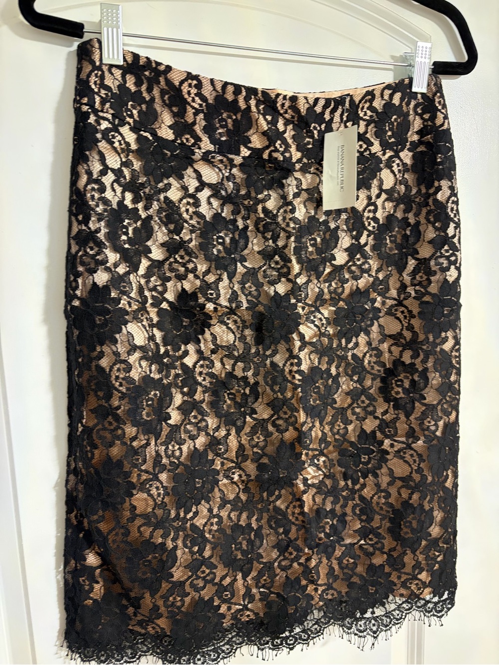 Banana Republic Black Lace Pencil Skirt over Nude Lining